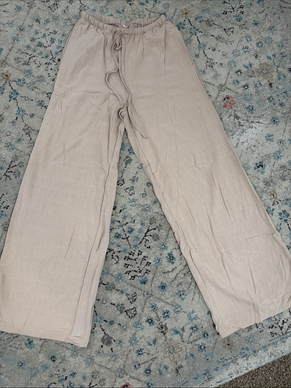 Linen wide leg Light Beige Drawstring  Pants